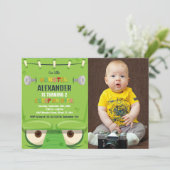 モンスター誕生日招待状、グリーンモンスターフォト 招待状 (スタンド正面)