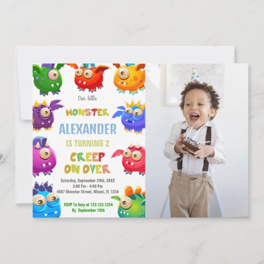 モンスター誕生日招待状、フライアモンスターズ写真 招待状 (正面)