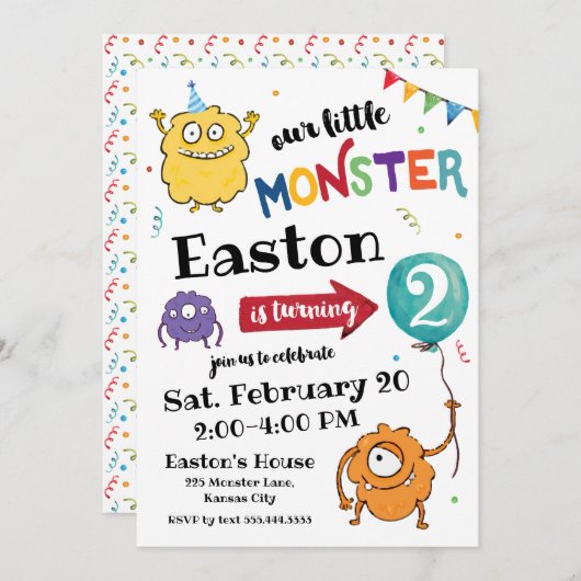 モンスター誕生日招待状 招待状 (正面/裏面)