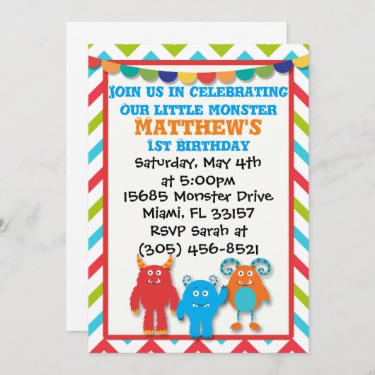 モンスター誕生日招待状 招待状 (正面/裏面)