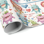 モンスター追加チャイルド名かわいい誕生日の男の子 ラッピングペーパー (ロールコーナー)