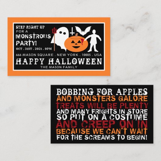 モンスター集団、ハローウィンパーティチケット招待状 エンクロージャーカード (正面/裏面)