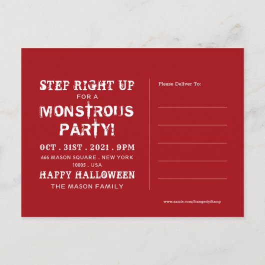 モンスター集団、ハローウィンパーティ招待状 案内ポストカード (裏面)