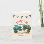 モンスター トラックの水彩 子供の誕生日パーティー サンキューカード (正面)