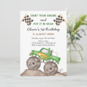 モンスター トラック、エンジン始動！男子1歳誕生日 招待状 (スタンド正面)