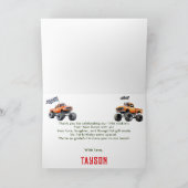 モンスター・トラック 1歳の誕生日 サンキューカード (内部)