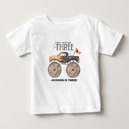 モンスター トラック 3歳の誕生日 捕まえられない ベビーTシャツ (正面)