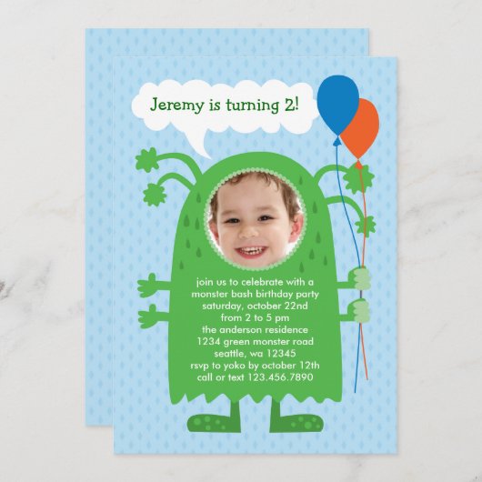 モンスター·バッシュ·フォト·バースデー·パーティーの招待 招待状 (正面/裏面)