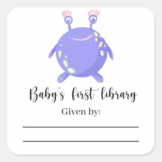 モンスター - ベビーシャワーの本のラベル、赤ちゃんのための本 スクエアシール (正面)