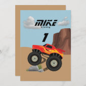 モンスター ホイール オレンジ、黄色、赤、緑の赤ちゃんのロンパース b 招待状 (正面/裏面)