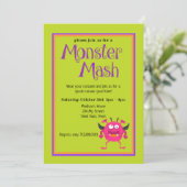 モンスター・マッシュ ピンク キッズ かわいい カラフル ハロウィン 招待状 (スタンド正面)