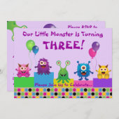 モンスター（紫）誕生日招待状 招待状 (正面/裏面)