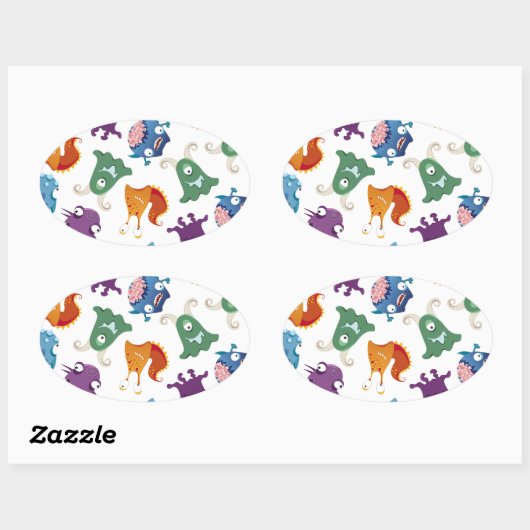 モンスタ熱狂するーのおもしろいカラフルパター子供へン 楕円形シール (シート)