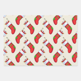 モンスタ熱狂するーカラフル・クリスマス・パターン ラッピングペーパーシート