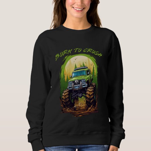 モンスタ生まれートラックのアメリカのビッグタイヤを押し潰すモン スウェットシャツ (正面)