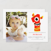 モンスタ男女兼用ー1歳の誕生日パーティー写真 招待状 (正面/裏面)