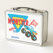 モンスタ転がートラックに乗パーソナライズされたる メタルランチボックス (裏面)
