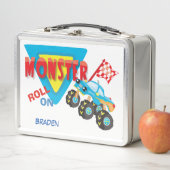 モンスタ転がートラックに乗パーソナライズされたる メタルランチボックス (インサイチュ)