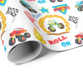 モンスタ転がートラックのパーソナライズされた誕生日 ラッピングペーパー (ロールコーナー)