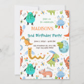 モンスタ鮮やかー&恐竜の三番目の誕生日パーティー 招待状 (正面)