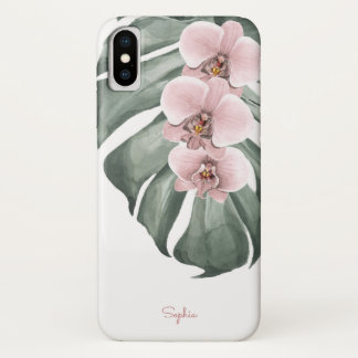 モンステラのピンクの蘭の名前と熱帯フローラ iPhone X ケース