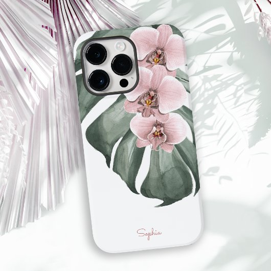 モンステラのピンクの蘭の名前と熱帯フローラ Case-Mate iPhoneケース