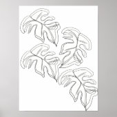 モンステラの手描きモノクロシンプルデザイン ポスター (正面)