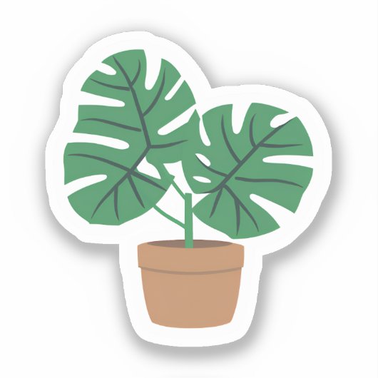 モンステラの植物 | かわいい緑の鉢植え シール (正面)