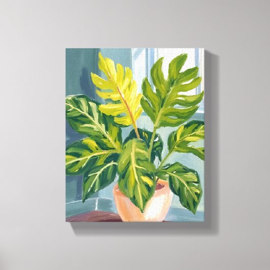 モンステラの植物 | グリーンボタニカル水彩画 キャンバスプリント (正面)