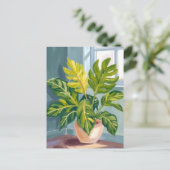 モンステラの植物 | グリーンボタニカル水彩画 ポストカード (スタンド正面)