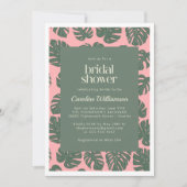 モンステラの植物 ボタニカル ピンク 緑色 ブライズシャワー 招待状 (正面)