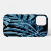 モンステラの植物: 青い葉のパターン。 iPhoneケース (裏面横)