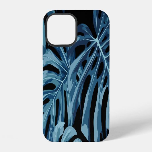 モンステラの植物: 青い葉のパターン。 iPhoneケース (裏面)