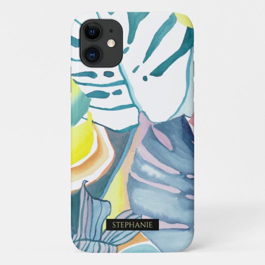 モンステラの水彩抽象アート 名前入り Phoneケース Case-Mate iPhoneケース (裏面)