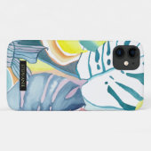 モンステラの水彩抽象アート 名前入り Phoneケース Case-Mate iPhoneケース (裏面(横))