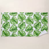 モンステラの水彩模様 ビーチタオル (正面)