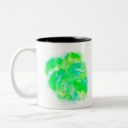 モンステラの水彩画 ツートーンマグカップ (左)