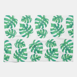 モンステラの熱帯パタ葉ーン キッチンタオル