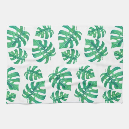 モンステラの熱帯パタ葉ーン キッチンタオル (横)