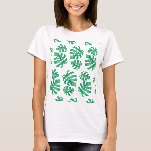 モンステラの熱帯パタ葉ーン Tシャツ (正面)