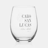 モンステラの葉の宛先の結婚式の好意 ステムなしワイングラス (正面)