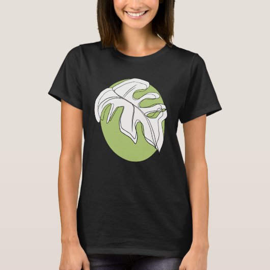 モンステラの葉の抽象的な植物のイラスト グリーン Tシャツ (正面)
