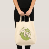 モンステラの葉の抽象的な植物イラスト グリーン トートバッグ (正面(商品))