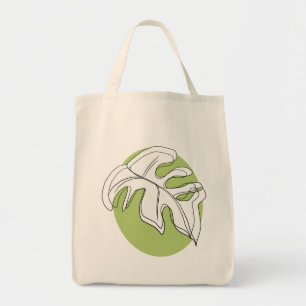 モンステラの葉の抽象的な植物イラスト グリーン トートバッグ