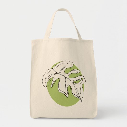 モンステラの葉の抽象的な植物イラスト グリーン トートバッグ (正面)