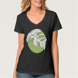 モンステラの葉の抽象的な植物イラスト グリーン Tシャツ