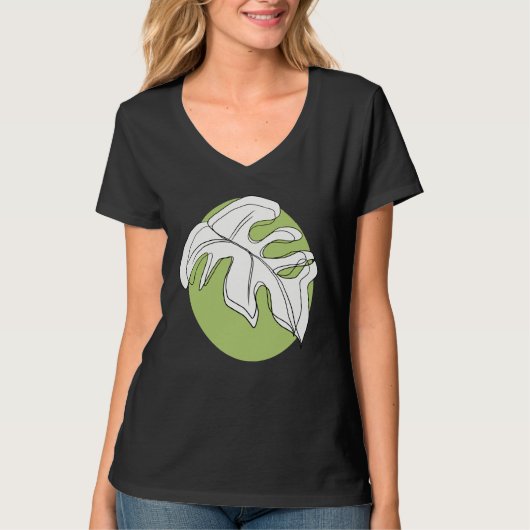 モンステラの葉の抽象的な植物イラスト グリーン Tシャツ (正面)