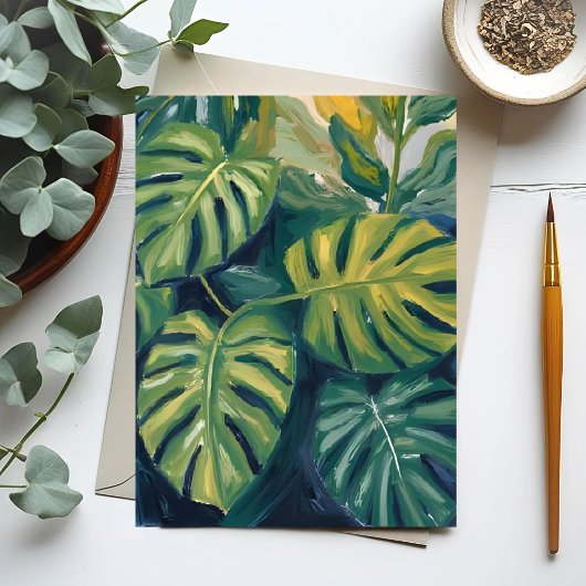 モンステラの葉の植物画 ポストカード