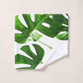 モンステラの葉の絵画水色#5 バスタオルセット (ウォッシュタオル)