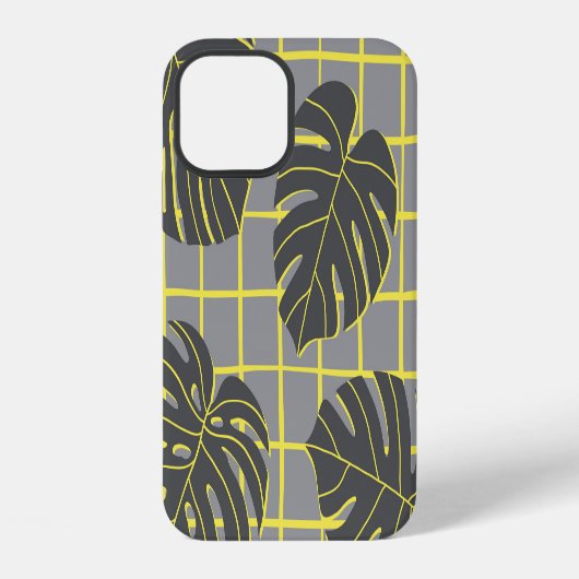モンステラの葉:イエローグレー モダン アブストラクト iPhoneケース (裏面)